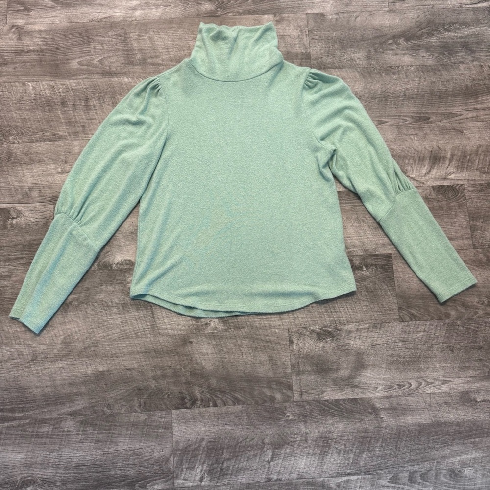 Anthoropologie Puff Balloon Sleeve Turtleneck Mint Green Sweater Womens Sz. S - Picture 2 of 9